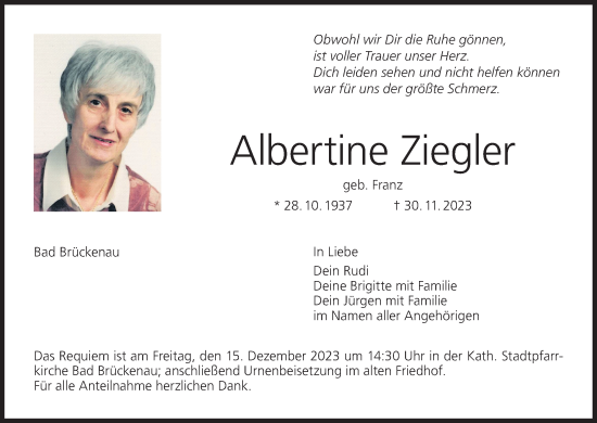 Anzeige von Albertine Ziegler von MGO