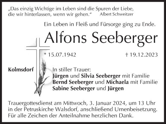 Anzeige von Alfons Seeberger von MGO