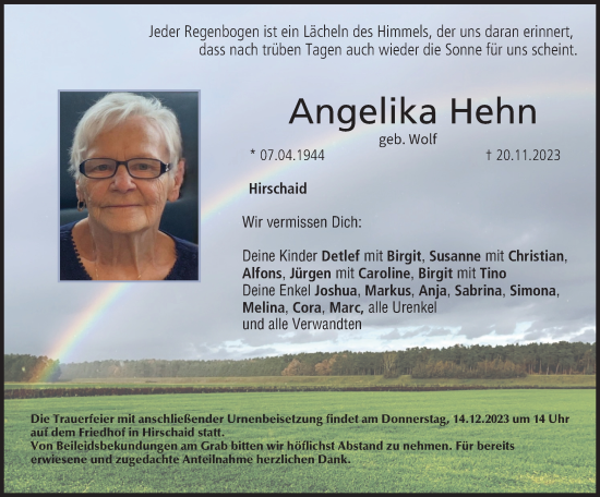 Anzeige von Angelika Hehn von MGO