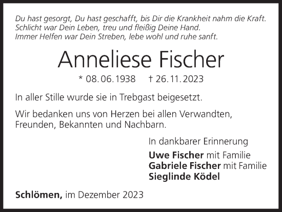 Anzeige von Anneliese Fischer von MGO