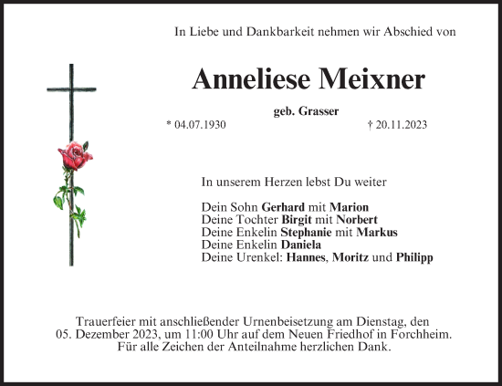 Anzeige von Anneliese Meixner von MGO