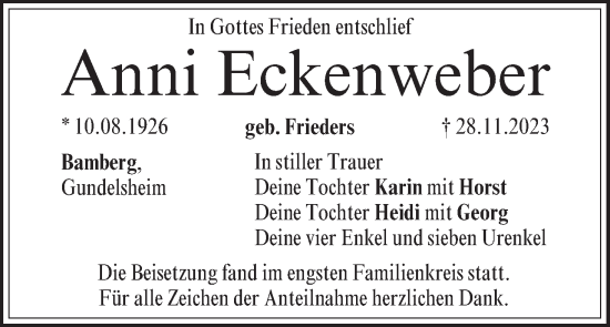 Anzeige von Anni Eckenweber von MGO