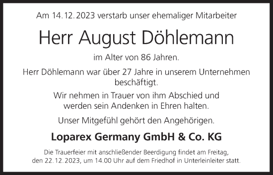 Anzeige von August Döhlemann von MGO