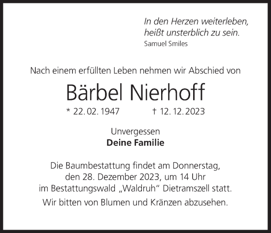 Anzeige von Bärbel Nierhoff von MGO