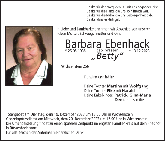 Anzeige von Barbara Ebenhack von MGO