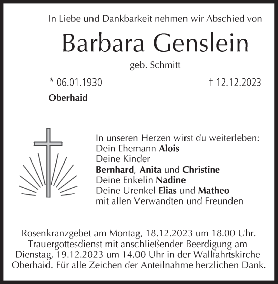 Anzeige von Barbara Genslein von MGO