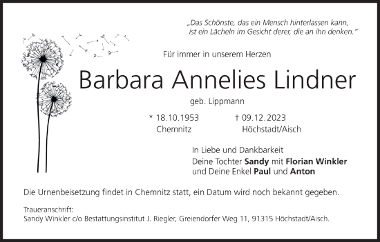 Anzeige von Barbara Lindner von MGO