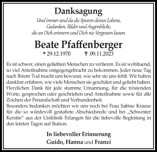 Anzeige von Beate Pfaffenberger von MGO