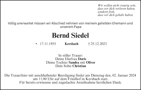 Anzeige von Bernd Siedel von MGO