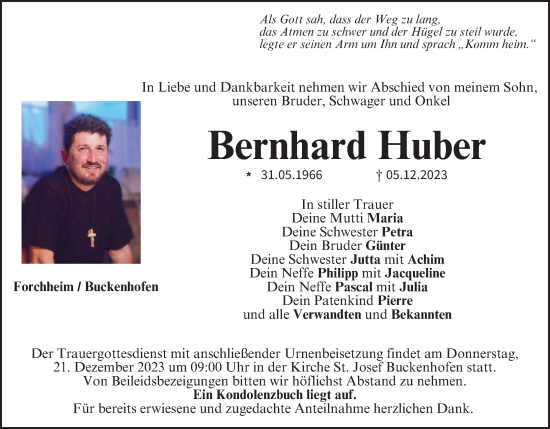 Anzeige von Bernhard Huber von MGO