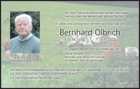 Anzeige von Bernhard Olbrich von MGO