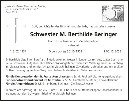 Anzeige von Berthilde Beringer von MGO