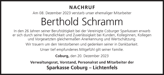 Anzeige von Berthold Schramm von MGO