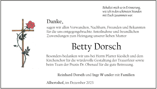 Anzeige von Betty Dorsch von MGO