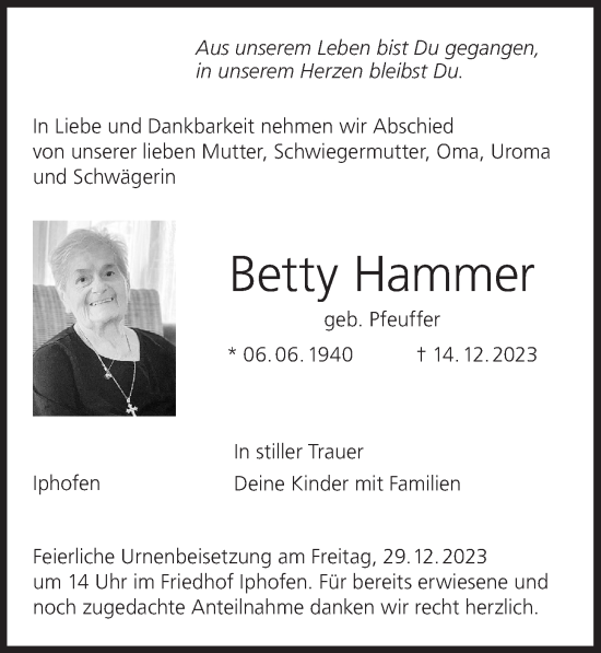 Anzeige von Betty Hammer von MGO