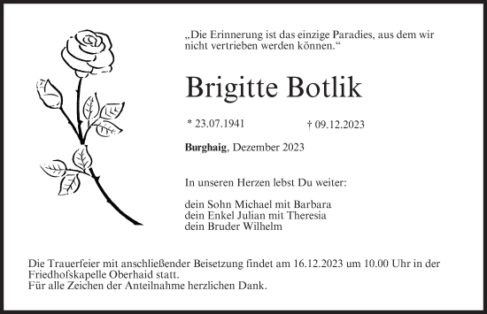 Anzeige von Brigitte Botlik von MGO