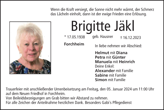 Anzeige von Brigitte Jäkl von MGO