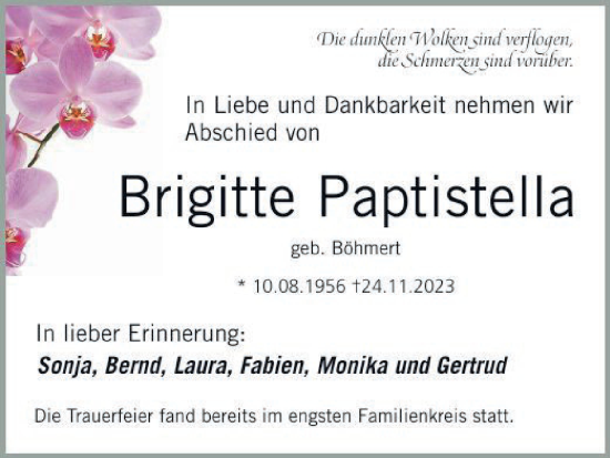 Anzeige von Brigitte Paptistella von MGO