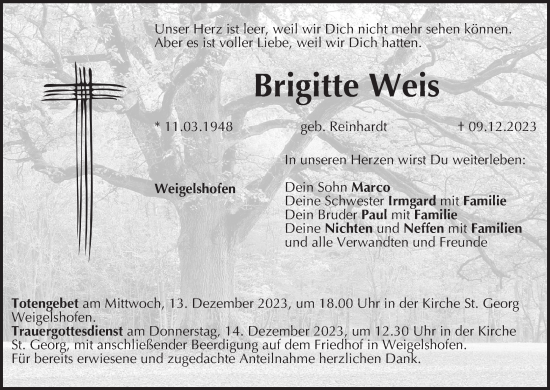 Anzeige von Brigitte Weis von MGO