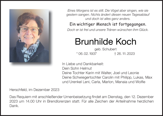 Anzeige von Brunhilde Koch von MGO