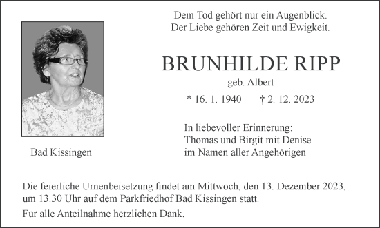 Anzeige von Brunhilde Ripp von MGO