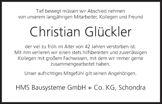 Anzeige von Christian Glückler von MGO