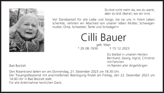 Anzeige von Cilli Bauer von MGO