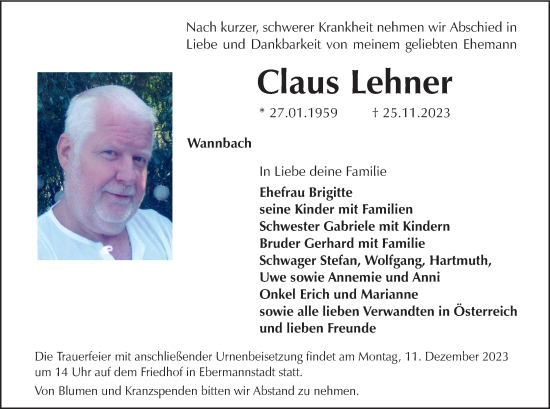 Anzeige von Claus Lehner von MGO
