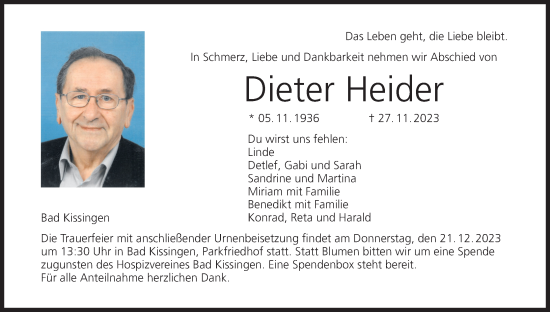 Anzeige von Dieter Heider von MGO
