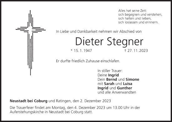 Anzeige von Dieter Stegner von MGO