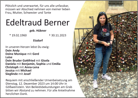 Anzeige von Edeltraud Berner von MGO