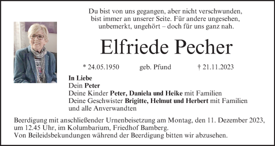 Anzeige von Elfriede Pecher von MGO
