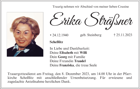 Anzeige von Erika Sträßner von MGO