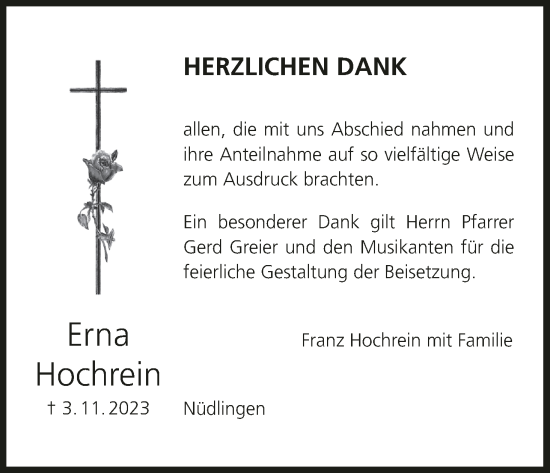 Anzeige von Erna Hochrein von MGO