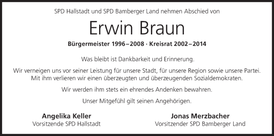 Anzeige von Erwin Braun von MGO