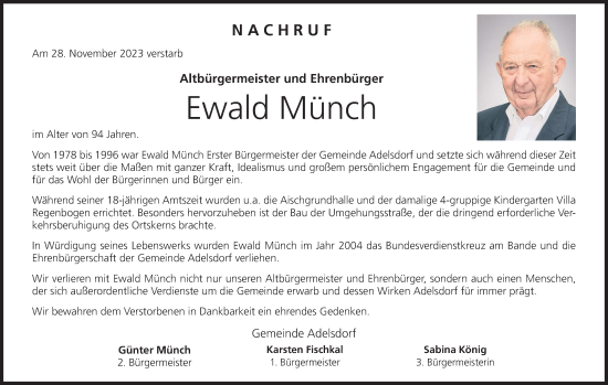 Anzeige von Ewald Münch von MGO