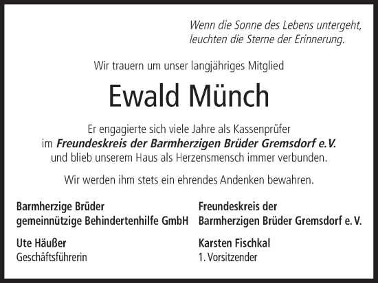 Anzeige von Ewald Münch von MGO