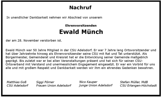 Anzeige von Ewald Münch von MGO