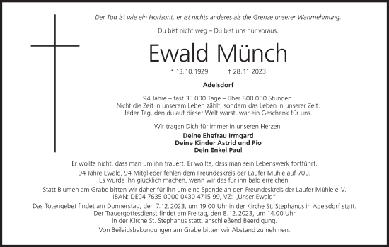 Anzeige von Ewald Münch von MGO