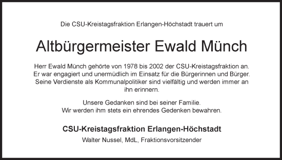 Anzeige von Ewald Münch von MGO