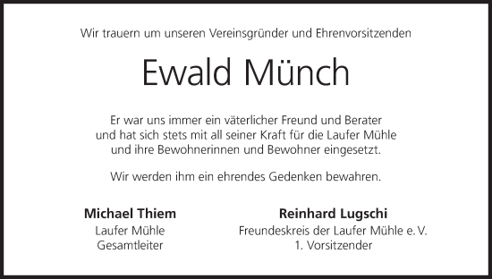 Anzeige von Ewald Münch von MGO