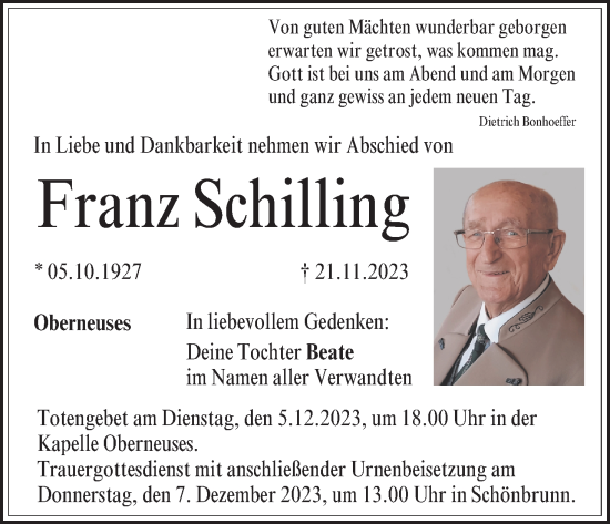 Anzeige von Franz Schilling von MGO