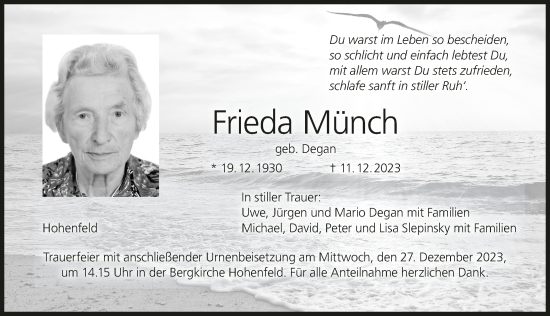 Anzeige von Frieda Münch von MGO