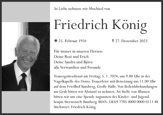Anzeige von Friedrich König von MGO