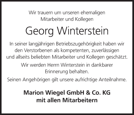 Anzeige von Georg Winterstein von MGO