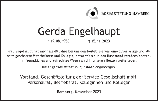 Anzeige von Gerda Engelhaupt von MGO