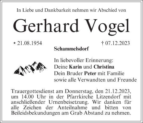 Anzeige von Gerhard Vogel von MGO