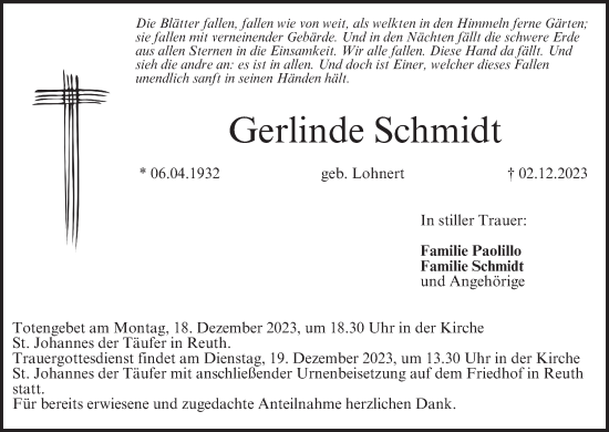 Anzeige von Gerlinde Schmidt von MGO