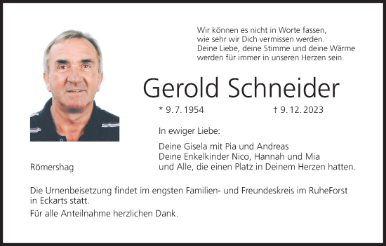 Anzeige von Gerold Schneider von MGO