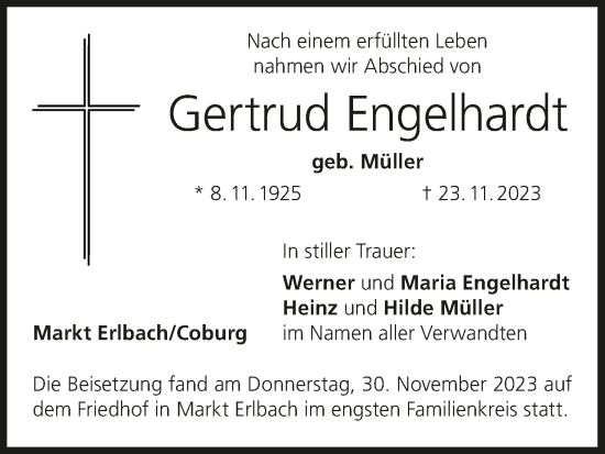 Anzeige von Gertrud Engelhardt von MGO